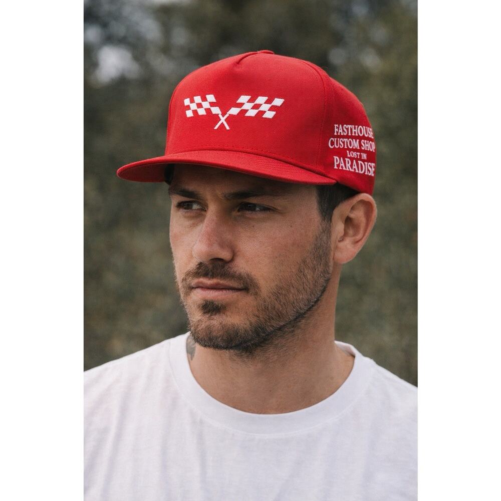 Fasthouse Getaway Hat Red Snapback One Size Adjustable Racing Cap NWT